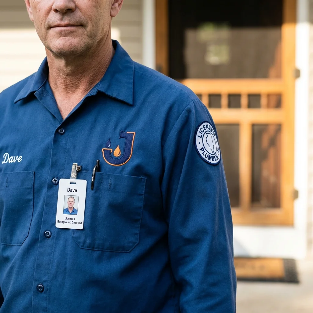 Licensed plumber showing ID badge in Wise, VA