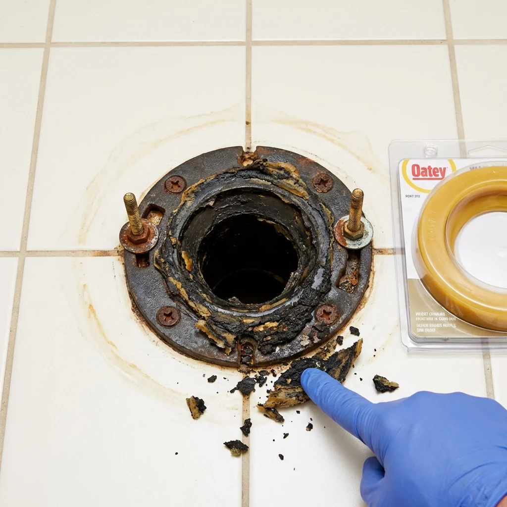 Failed wax ring showing water seepage at the base of a toilet in a Wise, VA home